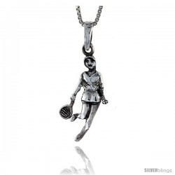 Sterling Silver Table Tennis Player Pendant, 1 1/4 in tall
