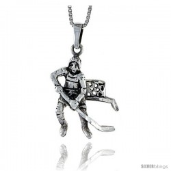 Sterling Silver Hockey Player Pendant, 1 3/8 in tall