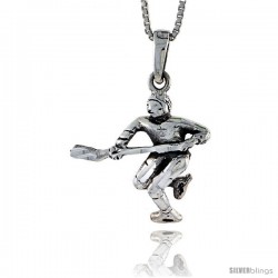 Sterling Silver Hockey Player Pendant, 1 1/8 in tall