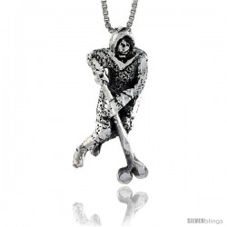 Sterling Silver Hockey Player Pendant, 1 1/2 in tall