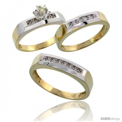 Gold Plated Sterling Silver Diamond Trio Wedding Ring Set His 5mm & Hers 4.5mm -Style Agy109w3