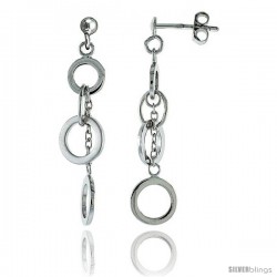 Sterling Silver Dangling Circles Post Earrings, 1 3/8 (36 mm)