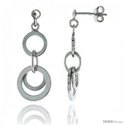 Sterling Silver Dangling Circles Post Earrings, 1 3/16 (30 mm)