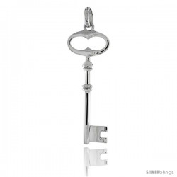 Sterling Silver Key Pendant Flawless Quality, 1 7/8 in (48 mm) tall