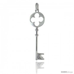 Sterling Silver Clover Key Pendant Flawless Quality, 2 1/16 in (52 mm) tall -Style Pap106