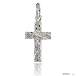 Sterling Silver Cross Pendant w/ Swirls, 3/4 in (18 mm) tall