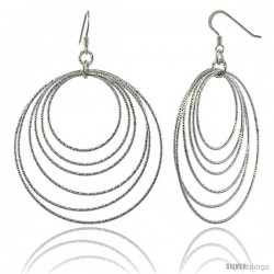 Sterling Silver Diamond Cut Tubing Dangling Circles Earrings, 2-3/4 in. tall