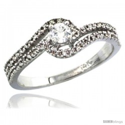 14k White Gold Swirl Solitaire Diamond Engagement Ring w/ 0.34 Carat Brilliant Cut ( H-I Color VS2-SI1 Clarity ) Diamonds