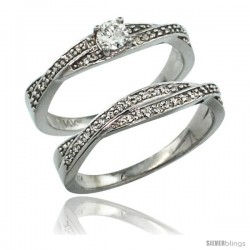 14k White Gold 2-Pc Diamond Engagment Ring Set w/ 0.36 Carat Brilliant Cut ( H-I Color VS2-SI1 Clarity ) Diamonds, 1/4 in