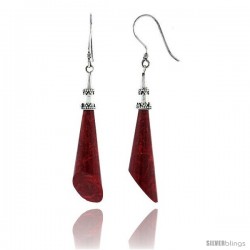Sterling Silver Elliptical Cone Natural Red Coral Drop Earrings 1 13/16" (45 mm)