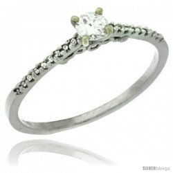 14k White Gold Diamond Engagement Ring w/ 0.24 Carat Brilliant Cut ( H-I Color VS2-SI1 Clarity ) Diamonds, 1/16 in. (2mm) wide
