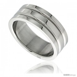 Surgical Steel 8mm Wedding Band Ring 2 Grooves High Polish