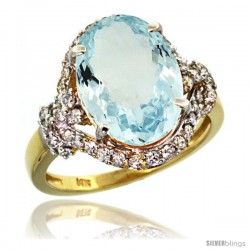 14k Gold Natural Aquamarine Ring Oval 14x10 Diamond Halo, 3/4 in wide