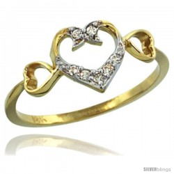 14k Gold Triple Cut Out Heart Diamond Engagement Ring w/ 0.06 Carat Brilliant Cut Diamonds, 11/32 in. (9mm) wide