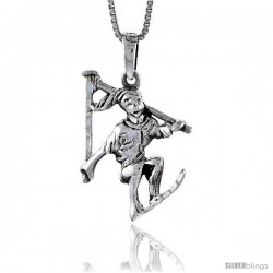 Sterling Silver Skier Pendant, 1 1/4 in tall