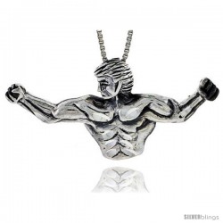 Sterling Silver Body Builder Pendant, 2 3/16 in. X 1 in