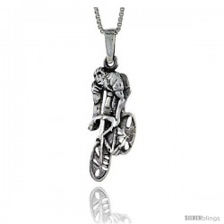 Sterling Silver Cyclist Pendant, 1 1/16 in tall