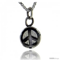 Sterling Silver Peace Sign Pendant, Tiny 5/8 in tall