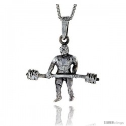 Sterling Silver Weightlifter Pendant, 1 3/8 in wide