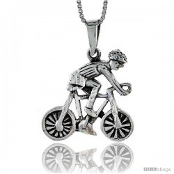 Sterling Silver Cyclist Pendant, 1 1/4 in wide