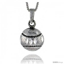 Sterling Silver Baseball Pendant, 3/4 in