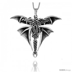 Sterling Silver Celtic Dragon Pendant, 2 1/8 in tall