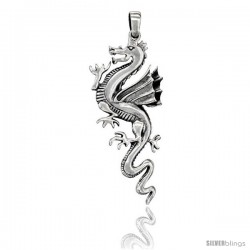 Sterling Silver Chinese Dragon Pendant, 2 1/2 in tall