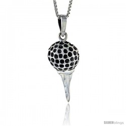 Sterling Silver Golf Ball on Tee Pendant, 1 1/4 in