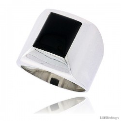 Sterling Silver Gents' Ring w/ a Rectangular Jet Stone, 3/4" (19 mm) wide