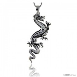 Sterling Silver Chinese Dragon Pendant, 2 1/2 in tall -Style Pa64