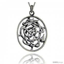 Sterling Silver Celtic Dragon Pendant, 2 in tall