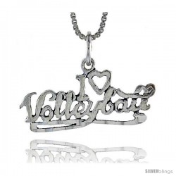 Sterling Silver I Love Volleyball Talking Pendant, 1 1/16 in wide