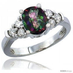 14k White Gold Ladies Natural Mystic Topaz Ring oval 9x7 Stone Diamond Accent