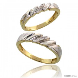 Gold Plated Sterling Silver Diamond 2 Piece Wedding Ring Set His 5mm & Hers 4mm