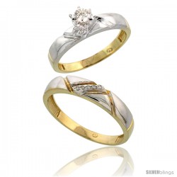 Gold Plated Sterling Silver 2-Piece Diamond Wedding Engagement Ring Set for Him & Her, 4mm & 4.5mm wide