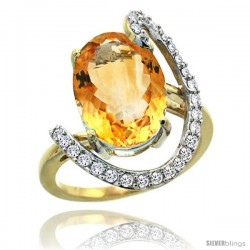 14k Gold Natural Citrine Ring Oval 14x10 Diamond Accent, 3/4inch wide