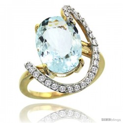 14k Gold Natural Aquamarine Ring Oval 14x10 Diamond Accent, 3/4inch wide