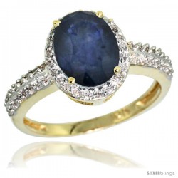 10k Yellow Gold Diamond Blue Sapphire Ring Oval Stone 9x7 mm 1.76 ct 1/2 in wide