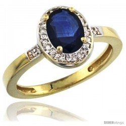 10k Yellow Gold Diamond Blue Sapphire Ring 1 ct 7x5 Stone 1/2 in wide