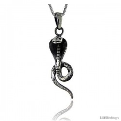 Sterling Silver Cobra Snake Pendant, 1 1/2 in tall