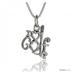 Sterling Silver I Love Golf Talking Pendant, 1 in wide