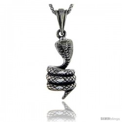 Sterling Silver Cobra Snake Pendant, 1 1/4 in tall