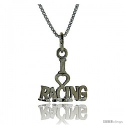 Sterling Silver I Love Racing 1 in wide Talking Pendant.