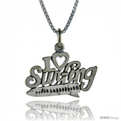 Sterling Silver I Love Surfing 1 in wide Talking Pendant.