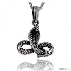 Sterling Silver Cobra Snake Pendant, 7/8 in tall