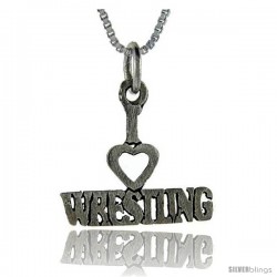 Sterling Silver I Love Wrestling 1 in wide Talking Pendant.