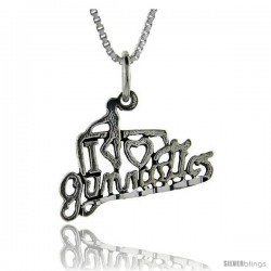 Sterling Silver I Love Gymnastics 1 in wide Talking Pendant.