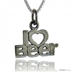 Sterling Silver I Love Beer Talking Pendant, 1 in wide -Style Pa708