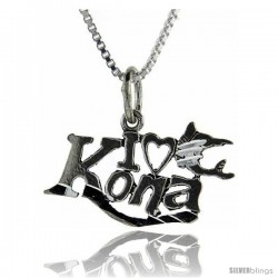 Sterling Silver I Love Kona Talking Pendant, 1 in wide