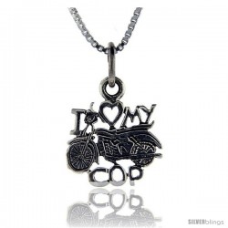 Sterling Silver I Love My Motorcycle Cop Talking Pendant, 1 in wide